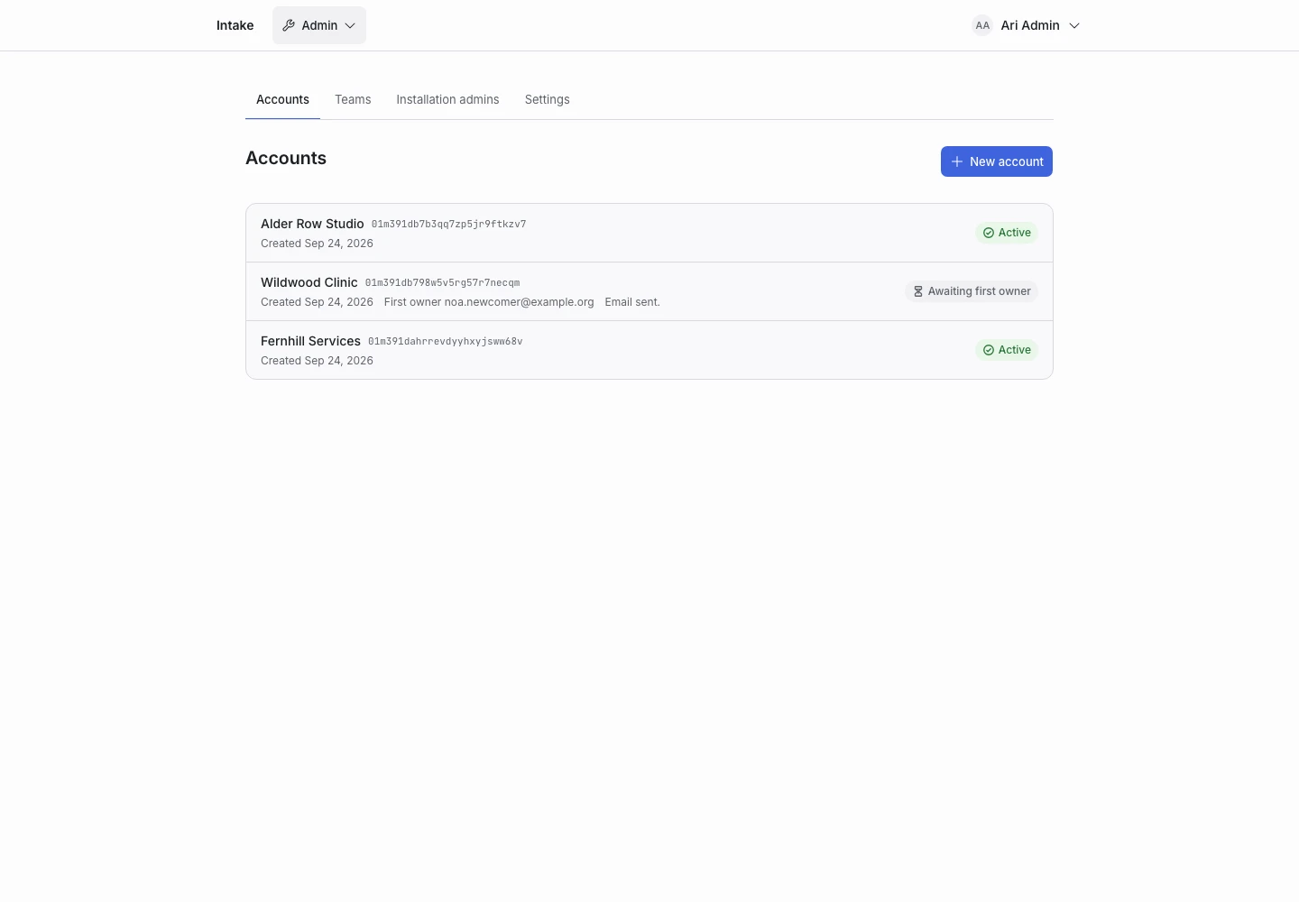 The installation account directory shows account metadata.