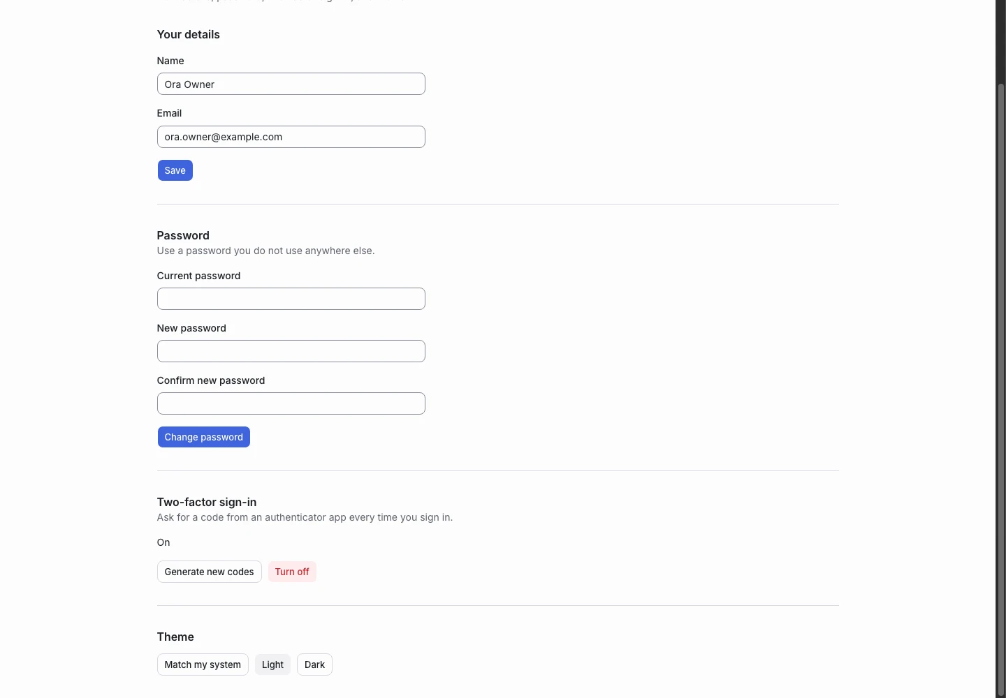 The profile screen includes two-factor sign-in controls.
